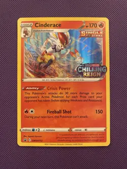 Pokemon Cinderace SWSH112 Black Star Promo Holo Near Mint Chilling Reign Stamped - Image 1