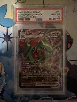 2021 Pokemon Evolving Skies #111 Full Art Rayquaza VMAX PSA 10 Gem Mint - Image 1