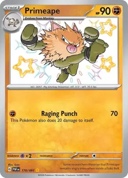 Primeape 🥊 170/091 Shiny Rare Holo NM Pokemon SV: Paldean Fates - Image 1