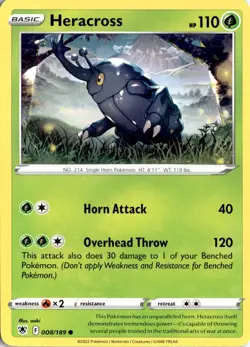 Heracross 008/189 SWSH10: Astral Radiance Pokemon Card TCG - Image 1