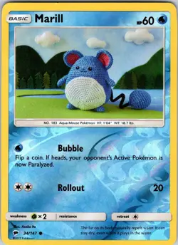 Marill 34/147 SM - Burning Shadows Pokemon TCG NM Reverse Holo - Image 1