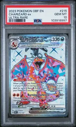2023 POKEMON OBF EN-OBSIDIAN FLAMES #215 CHARIZARD ex ULTRA RARE PSA 10 GEM MINT - Image 1