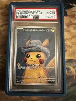 2023 Pokemon SVP EN Pikachu Grey Felt Hat Pokemon x Van Gogh Promo 085 PSA 10 - Image 1