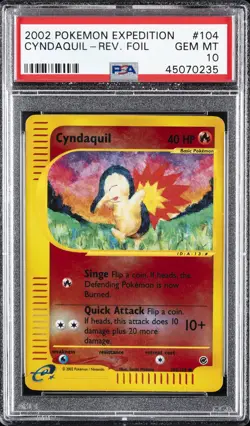 2002 POKEMON EXPEDITION #104 CYNDAQUIL-REVERSE FOIL PSA 10 - Image 1