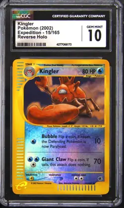 2002 POKEMON EXPEDITION REVERSE HOLO KINGLER CGC 10 - Image 1