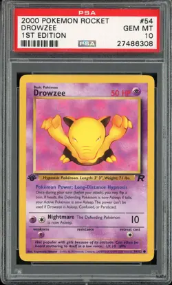 PSA 10 Drowzee 1st Edition Team Rocket 54/82 Pokemon Card - Image 1