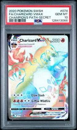 Pokemon Charizard VMAX Secret Rare Full Art Holo Champion's Path 074/073 PSA 10 - Image 1