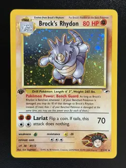 BROCK'S RHYDON Pokemon Card - WOTC - 1st Edition - Gym Heroes 2/132 NM (A) - Image 1