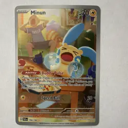 Pokemon Minun 194/182 SV04: Paradox Rift Illustration Rare Full Art Holo Card - Image 3