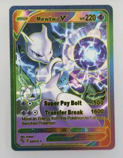 Pokemon Mewtwo V 220hp Rainbow Foil Fan Art Collector Card TCG - Image 1