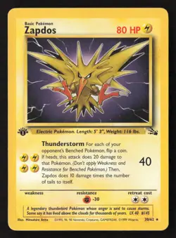 Zapdos (30) Rare 1st Edition FO 30/62 NM Pokemon TCG - Image 1