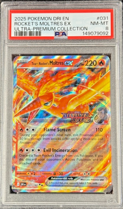 2025 POKEMON EN ROCKET S MOLTRES EX ULTRA-PREMIUM COLLECTION #031 STAMPED PSA 8 - Image 1