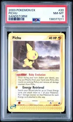 2003 POKEMON EX SANDSTORM #20 PICHU PSA 8 - Image 1