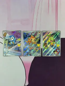 Pokemon First partners Series 1 Turtwig, Piplup, Chimcar Illustration Promo Set - Image 1