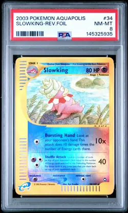 2003 POKEMON AQUAPOLIS #34 SLOWKING-REVERSE FOIL PSA 8 - Image 1