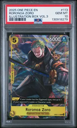 2025 ONE PIECE PROMOS ILLUSTRATION BOX VOL.3 #113 RORONOA ZORO PSA 10 - Image 1