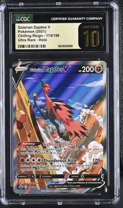 PRISITNE CGC 10 GALARIAN ZAPDOS V CHILLING REIGN ALT ART SWORD SHIELD POKEMON - Image 1