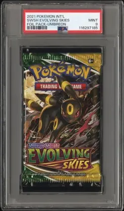 PSA 9 - 2021 Pokemon SWSH Evolving Skies UMBREON Sealed Booster Pack (7185) - Image 1