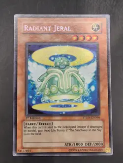 YUGIOH RADIANT JERAL SECRET RARE NEAR MINT GOOD CONDITION STON-EN066 1ST EDITION - Image 1