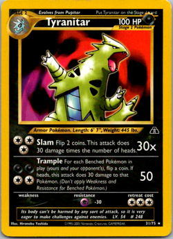 Tyranitar 31/75 Pokemon Neo Discovery Unlimited Rare Card WOTC MP - Image 1