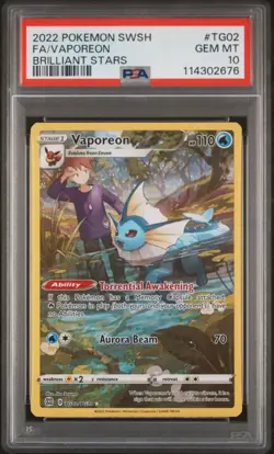 2022 POKEMON SWORD & SHIELD BRILLIANT STARS #TG02 FULL ART/VAPOREON PSA 10 - Image 1