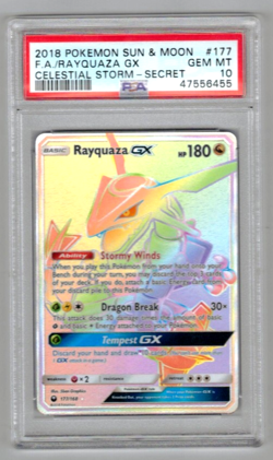 Pokemon Card : PSA 10 Gem Mint Rayquaza GX 177/168 Secret Rare Celestial Storm - Image 1