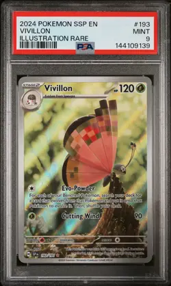 2024 POKEMON SSP EN-SURGING SPARKS ILLUSTRATION RARE #193 VIVILLON PSA 9 - Image 1