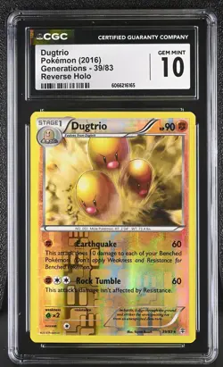 CGC 10 GEM MINT Dugtrio 2016 Generations 39/83 Reverse Holo Pokemon Card - Image 1