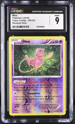CGC 9 MINT Mew 2016 Fates Collide 29/124 Reverse Holo Pokemon Card - Image 1