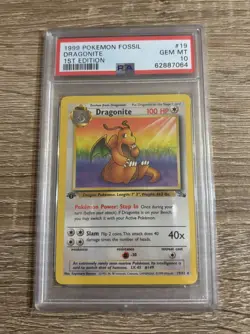 1999 POKEMON FOSSIL 1ST ED #19 DRAGONITE PSA 10 First Edition - Image 1