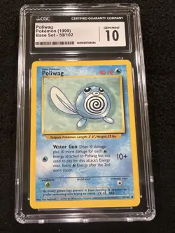 Pokemon Poliwag 59/102 from Base Set Unlimited in a CGC 10 !! - Image 1