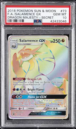 2018 POKEMON SUN & MOON DRAGON MAJESTY SECRET #73 FULL ART/SALAMENCE GX PSA 10 - Image 1