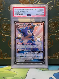 PSA 10 GEM MINT Full Art Lycanroc GX #SV67 Pokemon Hidden Fates Shiny Pokemon - Image 1