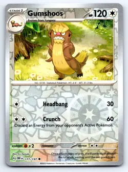 Pokemon Gumshoos SV03: Obsidian Flames OBF Uncommon Reverse Holofoil 177/197 NM - Image 1