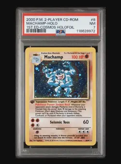 Pokemon TCG Machamp 8/102 Cosmos 1st Edition Holo CD-ROM NEW CERT SWIRL PSA 7 - Image 1