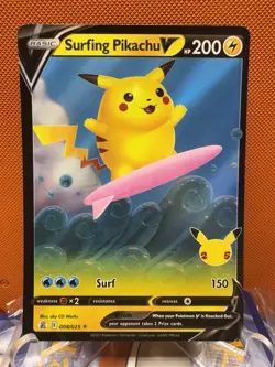 Surfing Pikachu V - 008/025 - Pokemon Celebrations Sword & Shield NM 1517 - Image 1
