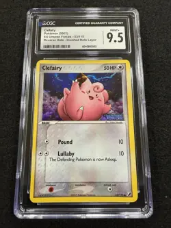 Pokemon Clefairy Reverse Inverted Holo Error Stamped #53 Unseen Forces CGC 9.5! - Image 1