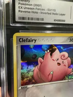 Pokemon Clefairy Reverse Inverted Holo Error Stamped #53 Unseen Forces CGC 9.5! - Image 2