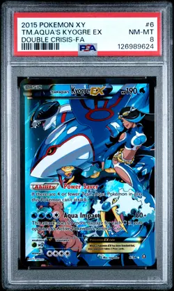 2015 POKEMON XY DOUBLE CRISIS #6 FULL ART/TEAM AQUA'S KYOGRE EX PSA 8 - Image 1