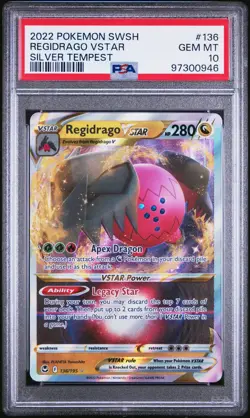 2022 POKEMON SWORD & SHIELD SILVER TEMPEST #136 REGIDRAGO VSTAR PSA 10 - Image 1