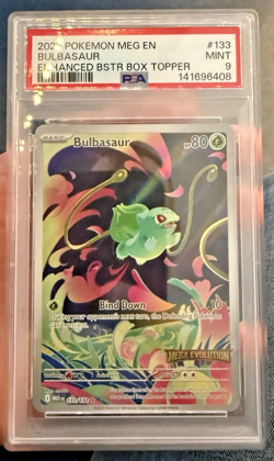 Pokemon TCG Mega Evolution Bulbasaur Box Topper Stamped 133/132 PSA 9 Mint - Image 1
