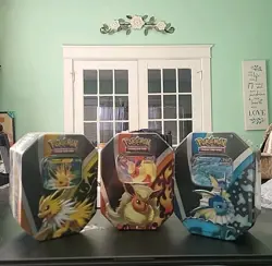 2021 Pokemon TCG Evolutions Sealed Tin Set! Jolteon/Flareon/Vaporeon V - Image 1
