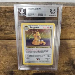 Pokemon Dragonite Fossil Unlimited 4/62 Holo Rare Beckett 8.5 1999 non psa - Image 1