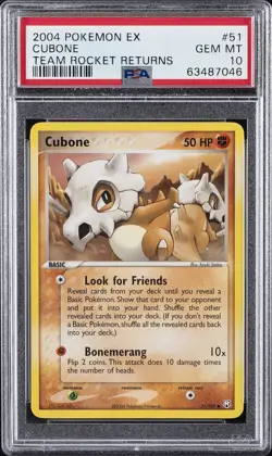 2004 POKEMON EX TEAM ROCKET RETURNS #51 CUBONE PSA 10 - Image 1