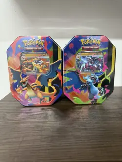 Mega Charizard X and Y Tins Sealed 2026 Set of 2 Pokemon TCG Phantasmal Flames - Image 1