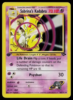 Pokemon Card - Sabrina's Kadabra 1st Edition Gym Challenge 58/132 Uncommon - Image 1