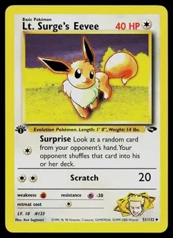 Pokemon Card - Lt. Surge's Eevee 1st Edition Gym Challenge 51/132 Uncommon - Image 1
