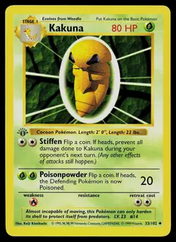 Pokemon Card - Kakuna 1st Edition Base Set Shadowless 33/102 - Image 1