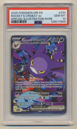 PSA 10 Pokemon Destined Rivals SIR Team Rocket's Crobat EX DRI EN 234/182 GEM MT - Image 1