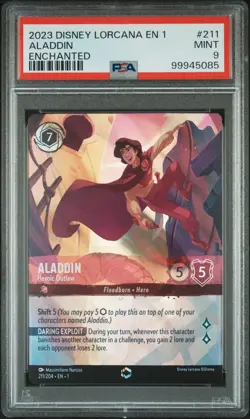 2023 DISNEY LORCANA EN 1-THE FIRST CHAPTER #211 ALADDIN - HEROIC OUTLAW PSA 9 - Image 1